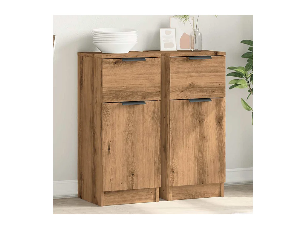 Sideboards 2 Stück handgefertigt Eiche 30x30x70 cm Holzwerkstoff