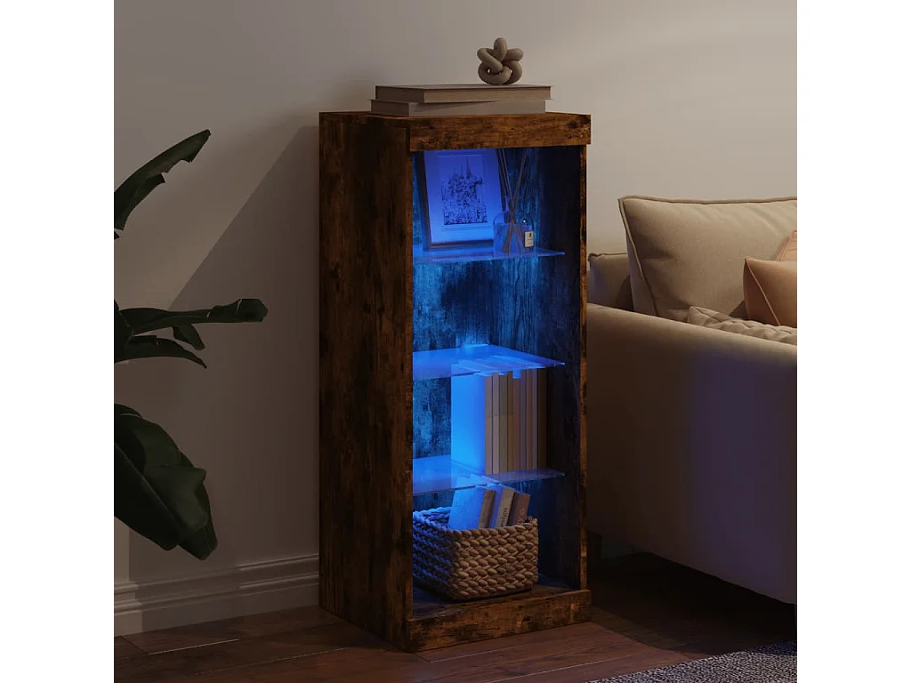 Buffet avec lumières LED chêne fumé 41x37x100 cm