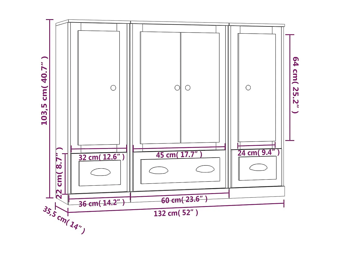 Buffets 3 pcs chêne sonoma bois d'ingénierie