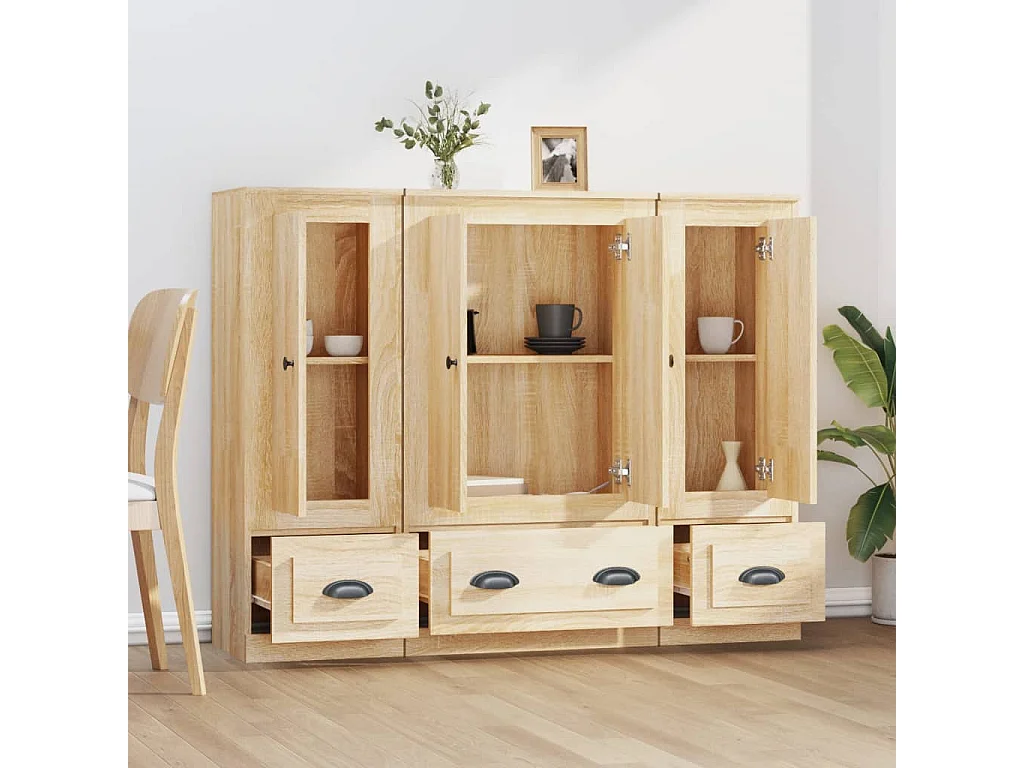 Buffets 3 pcs chêne sonoma bois d'ingénierie