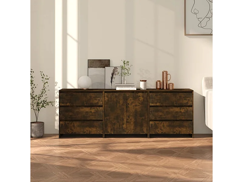 Buffets 3 pcs Chêne fumé Bois d'ingénierie