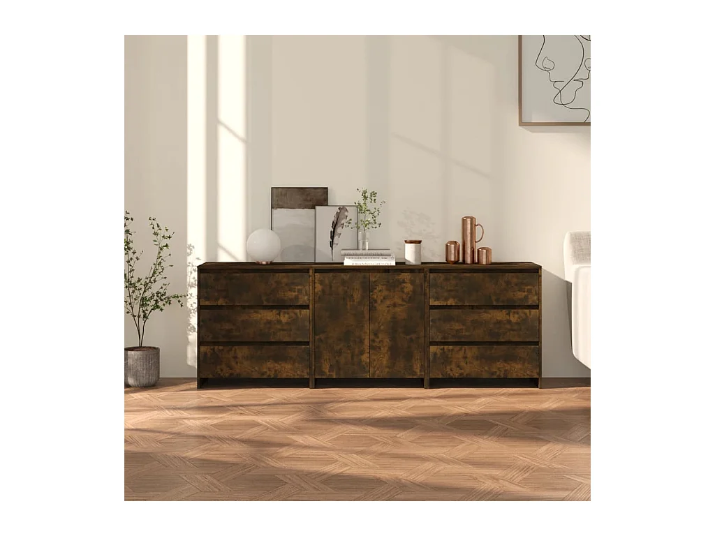 Buffets 3 pcs Chêne fumé Bois d'ingénierie