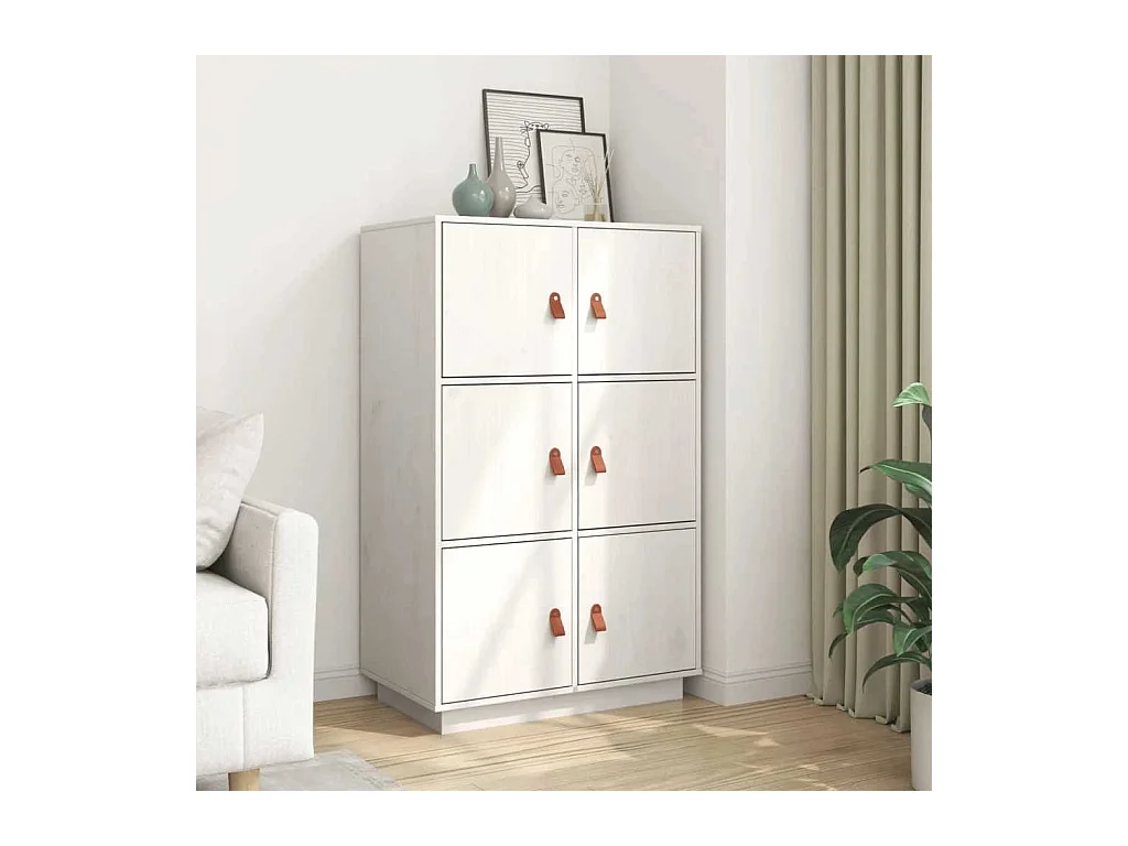 Buffet haut Blanc 67x40x108,5 cm Bois massif de pin