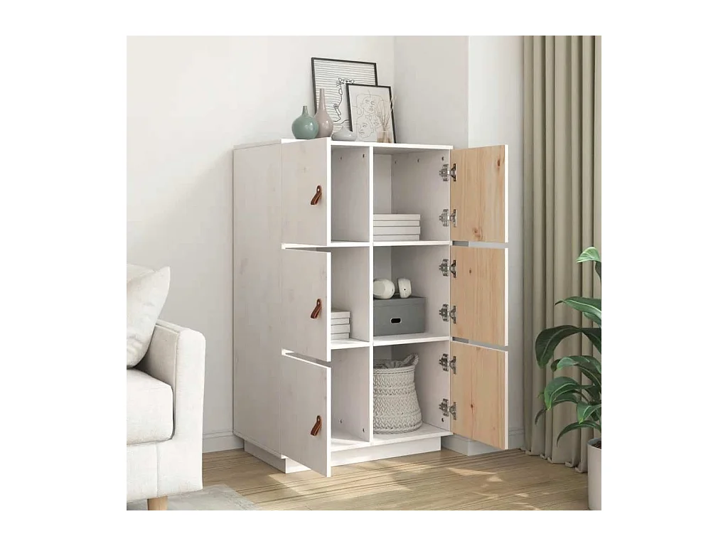 Buffet haut Blanc 67x40x108,5 cm Bois massif de pin