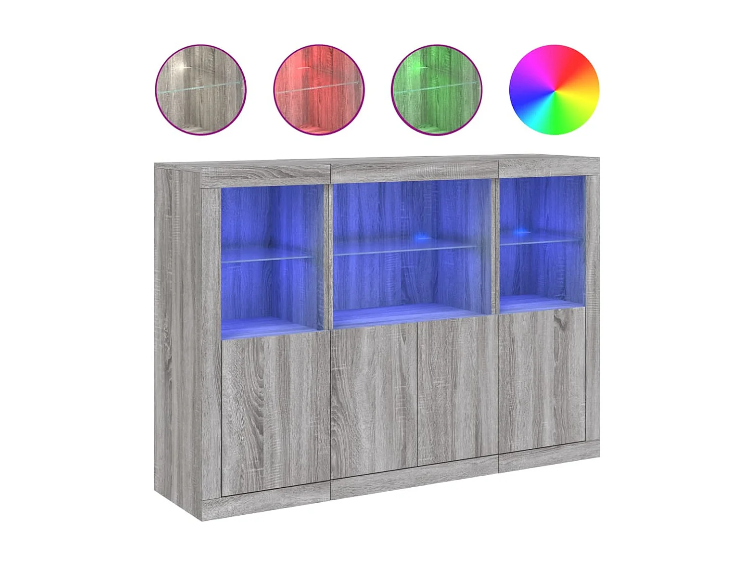 Buffets avec lumières LED 3 pcs sonoma gris bois d'ingénierie