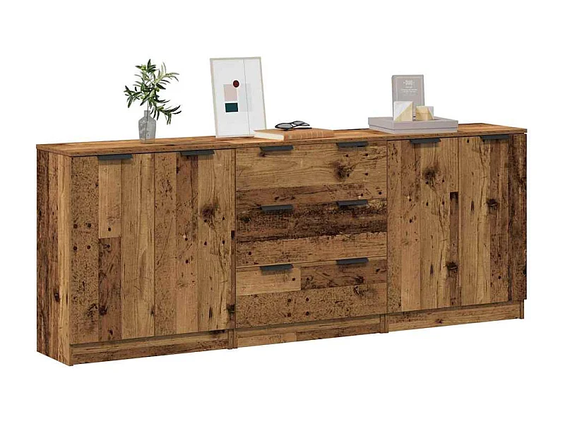Buffets 3 pcs vieux bois 60x30x70 cm bois d'ingénierie