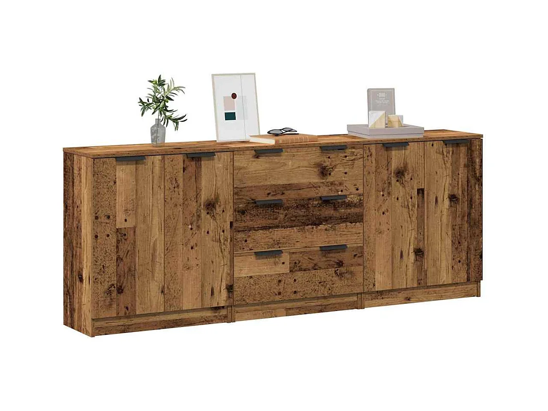 Buffets 3 pcs vieux bois 60x30x70 cm bois d'ingénierie