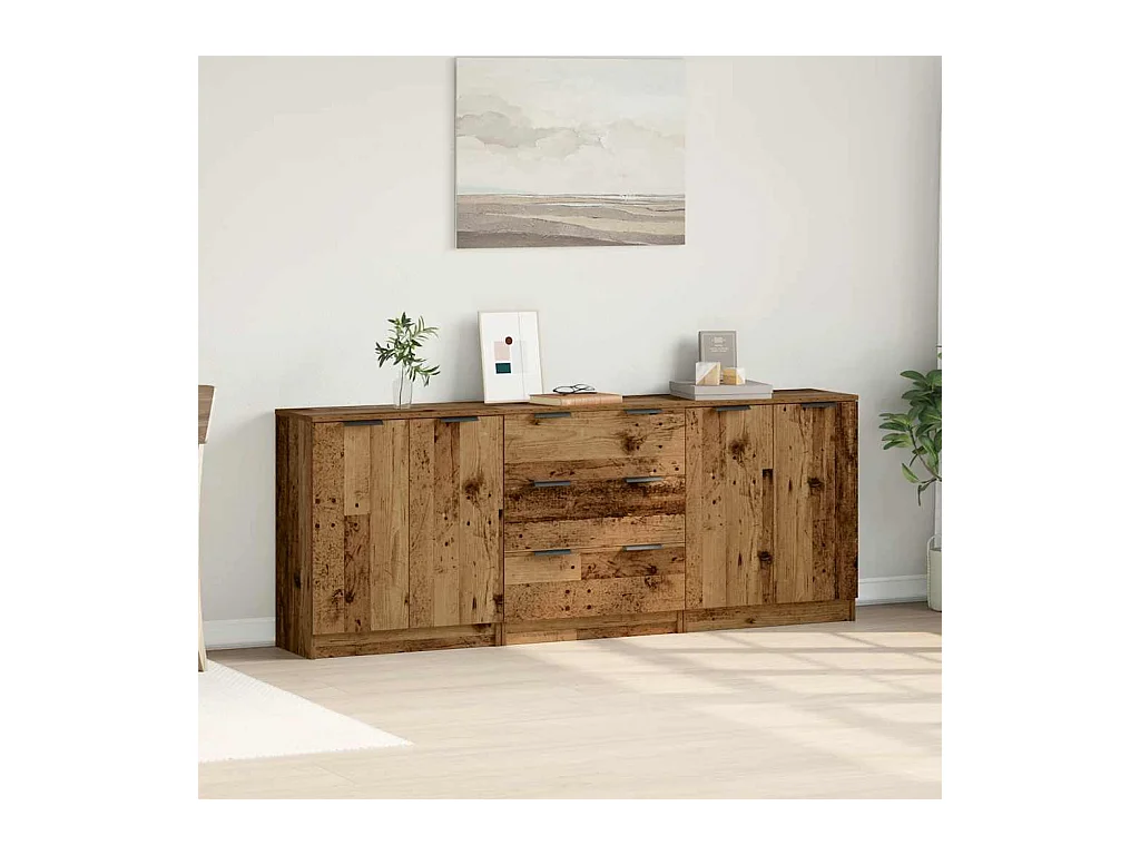 Buffets 3 pcs vieux bois 60x30x70 cm bois d'ingénierie