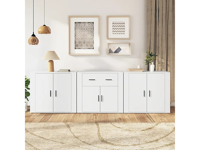 Buffets 3 pcs Blanc Bois d'ingénierie