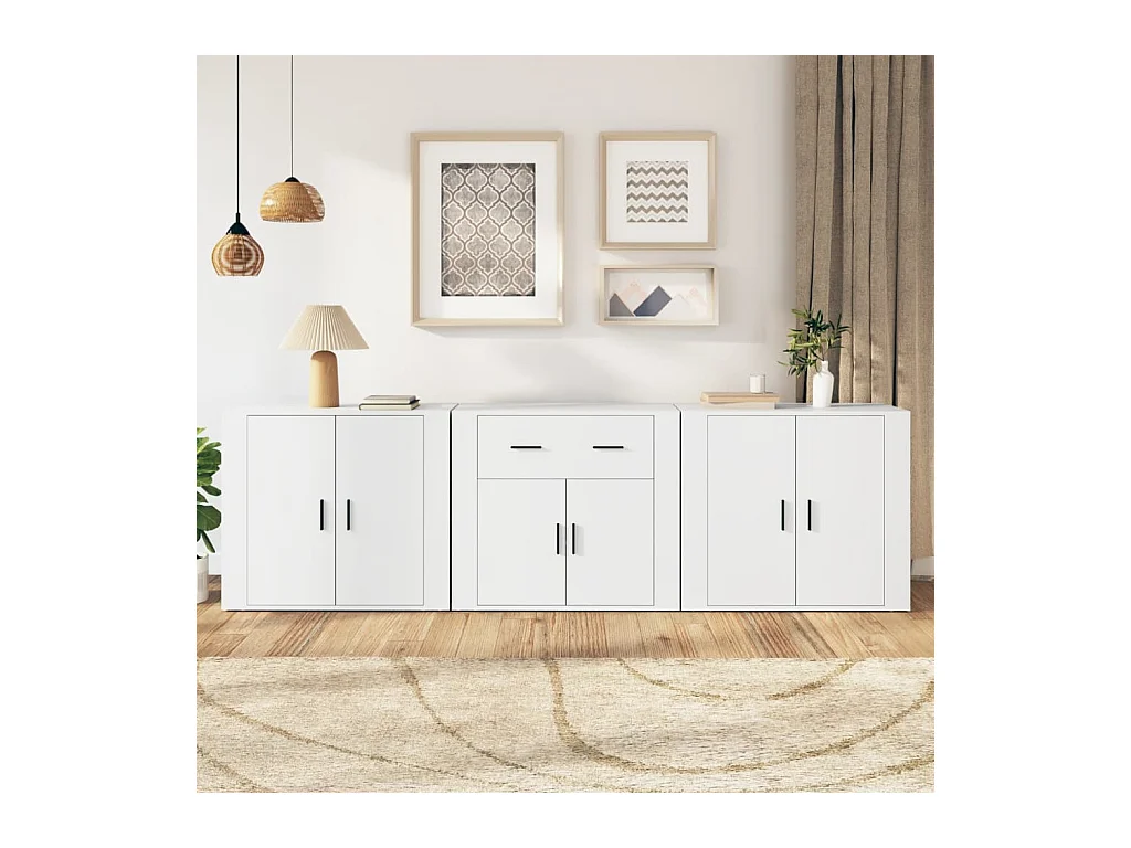 Buffets 3 pcs Blanc Bois d'ingénierie