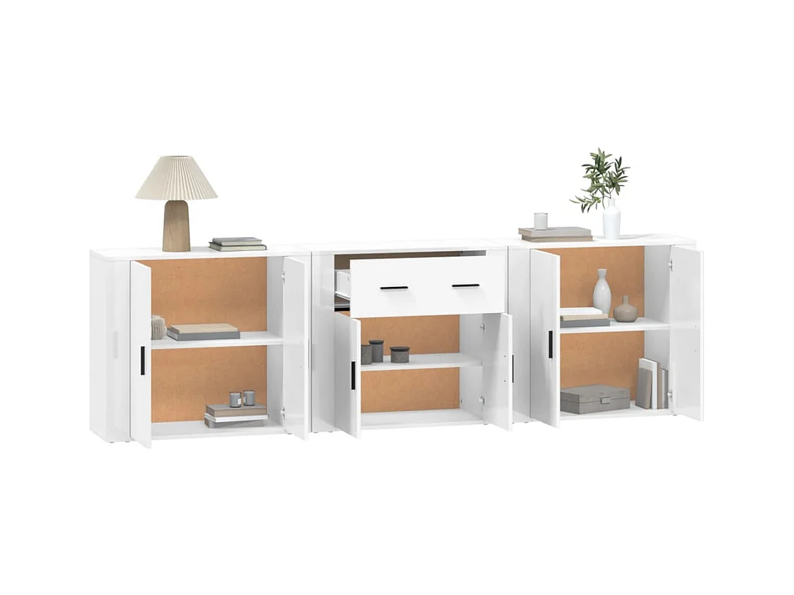 Buffets 3 pcs Blanc Bois d'ingénierie
