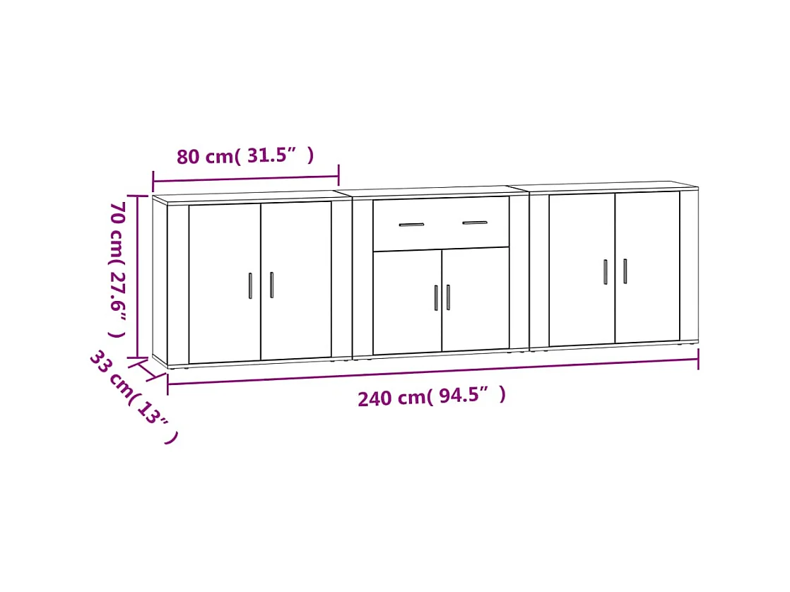Buffets 3 pcs Blanc Bois d'ingénierie