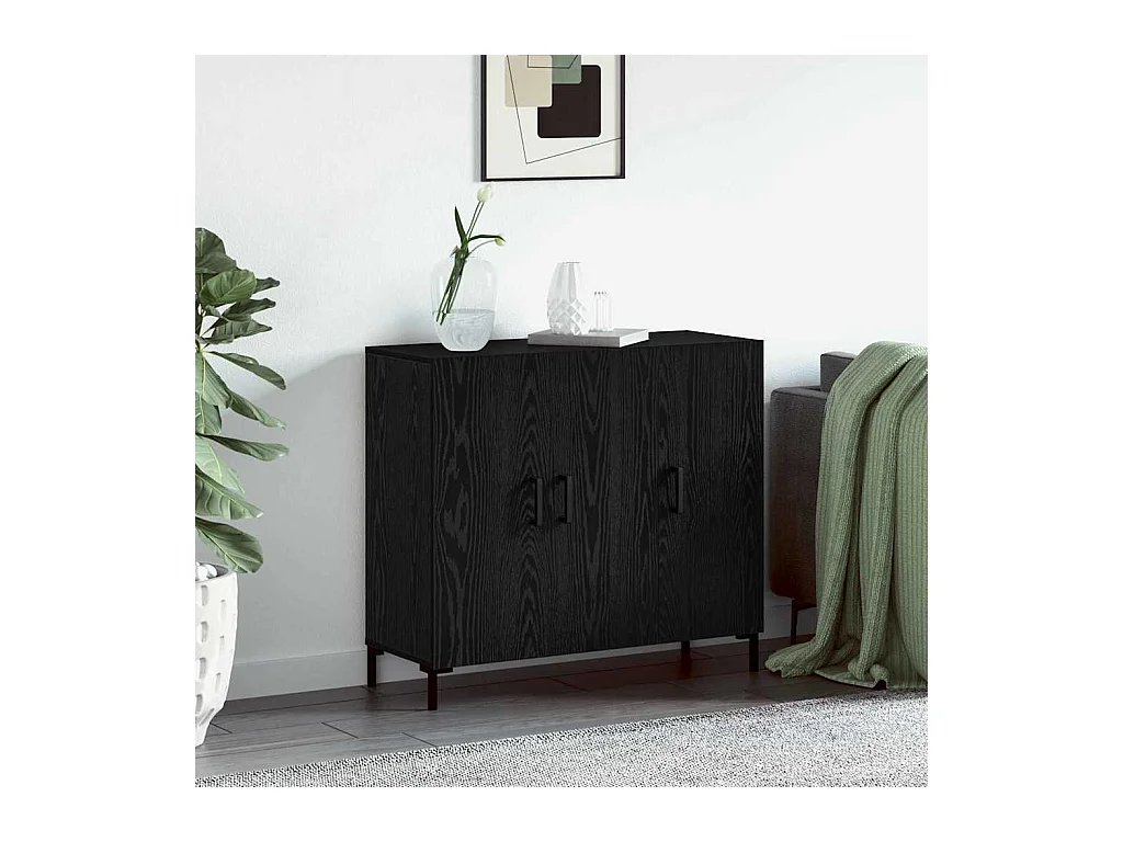 Buffet avec stockage avec porte Noir 90 x 34 x 80 cm Bois d'ingénierie