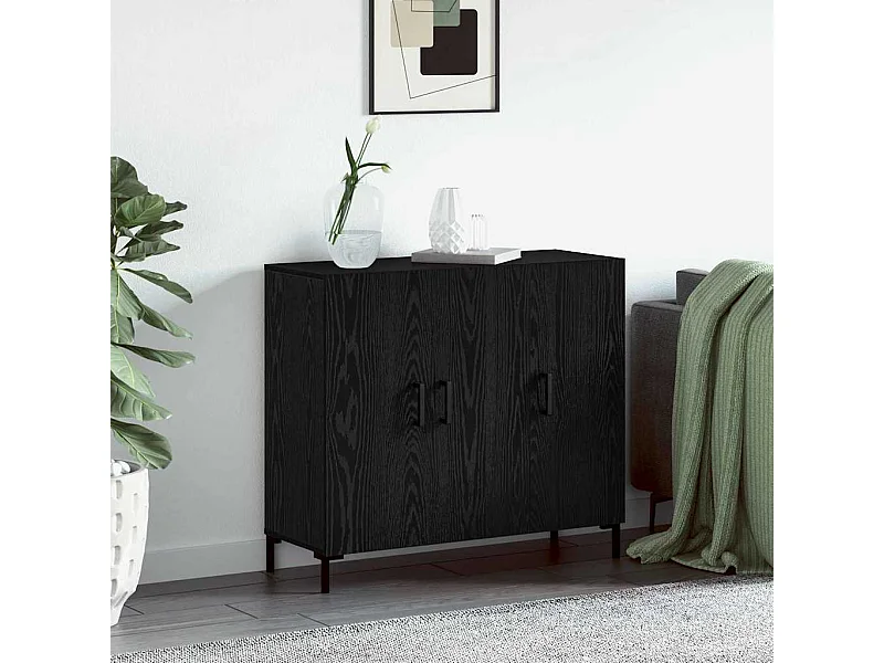Aparador con almacenaje con puerta Negro 90 x 34 x 80 cm Madera de ingeniería