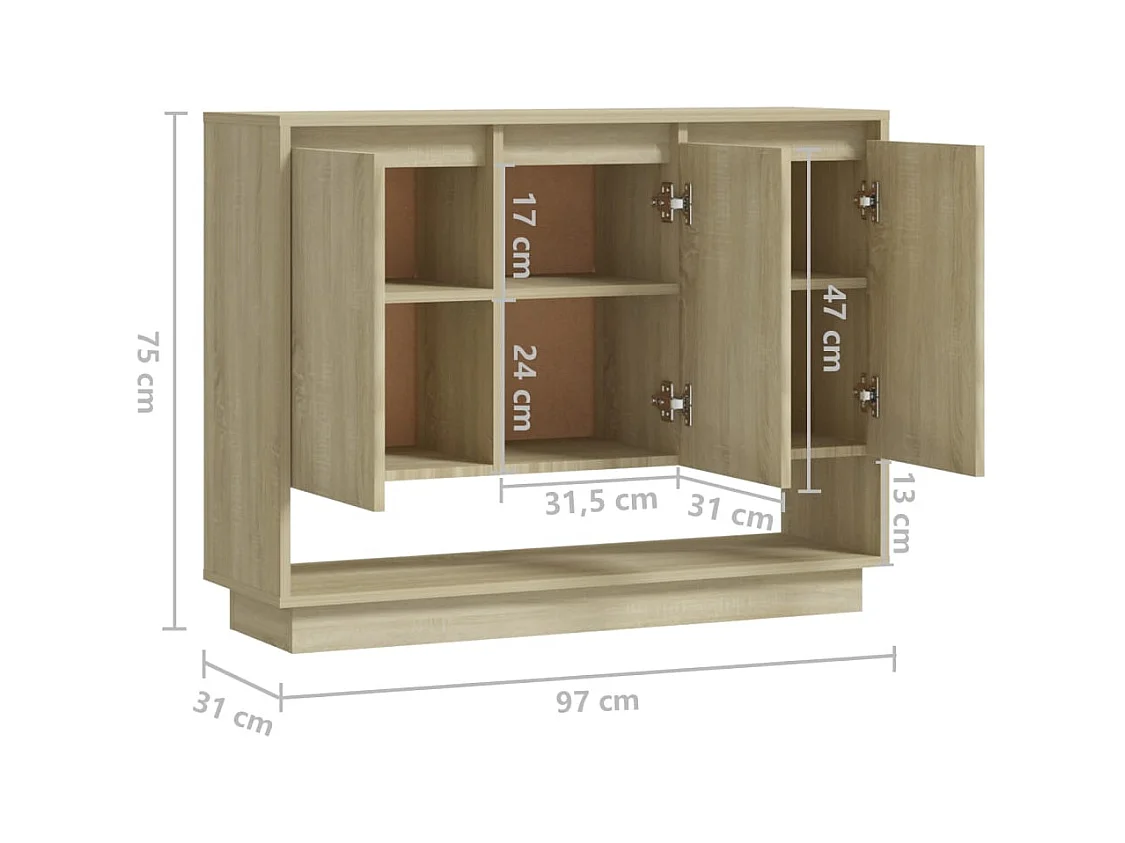 Sideboard aus Sonoma-Eiche, 97 x 31 x 75 cm, Holzwerkstoff