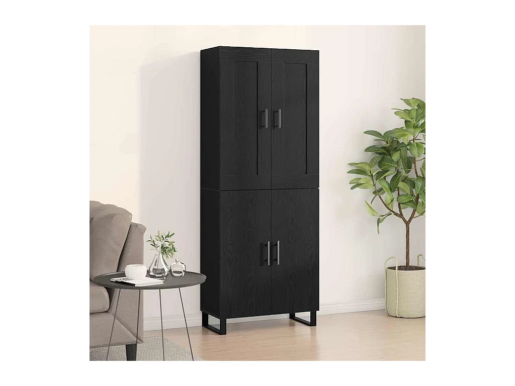 Zwarte eikenhouten dressoir 69,5x34x180 cm in bewerkt hout