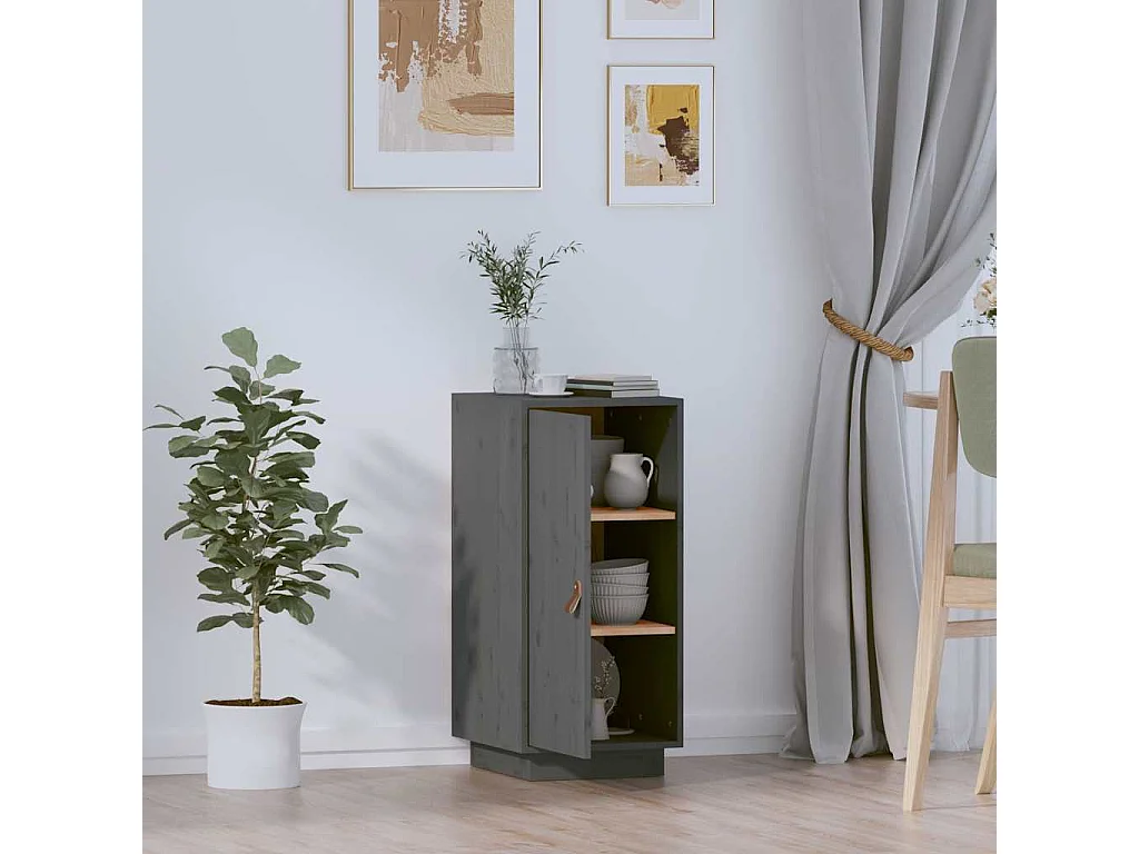 Buffet Gris 34x40x75 cm Bois massif de pin