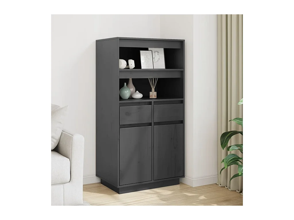 Buffet haut Gris 60x40x116,5 cm Bois massif de pin