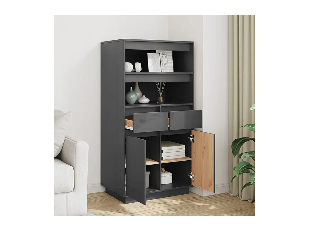 Buffet haut Gris 60x40x116,5 cm Bois massif de pin