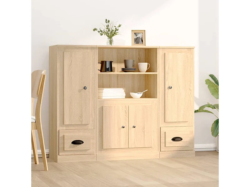 3-delige dressoirs, Sonoma eiken, bewerkt hout