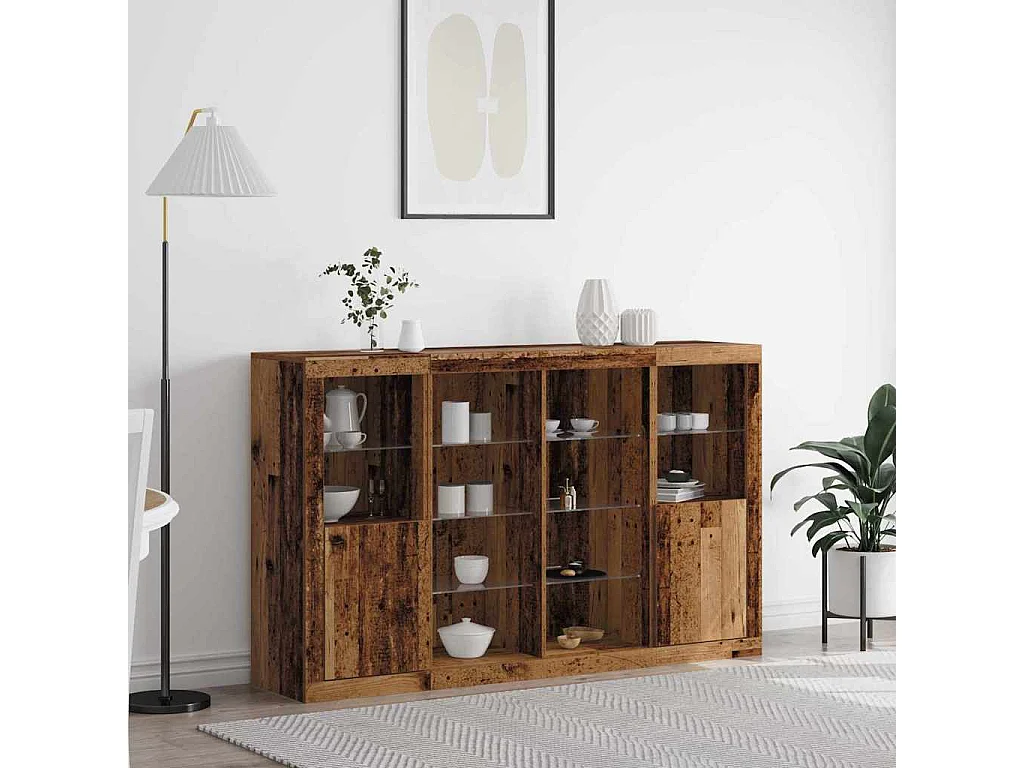 Credenza con luci LED Old Wood 163x37x100 cm Legno ingegnerizzato