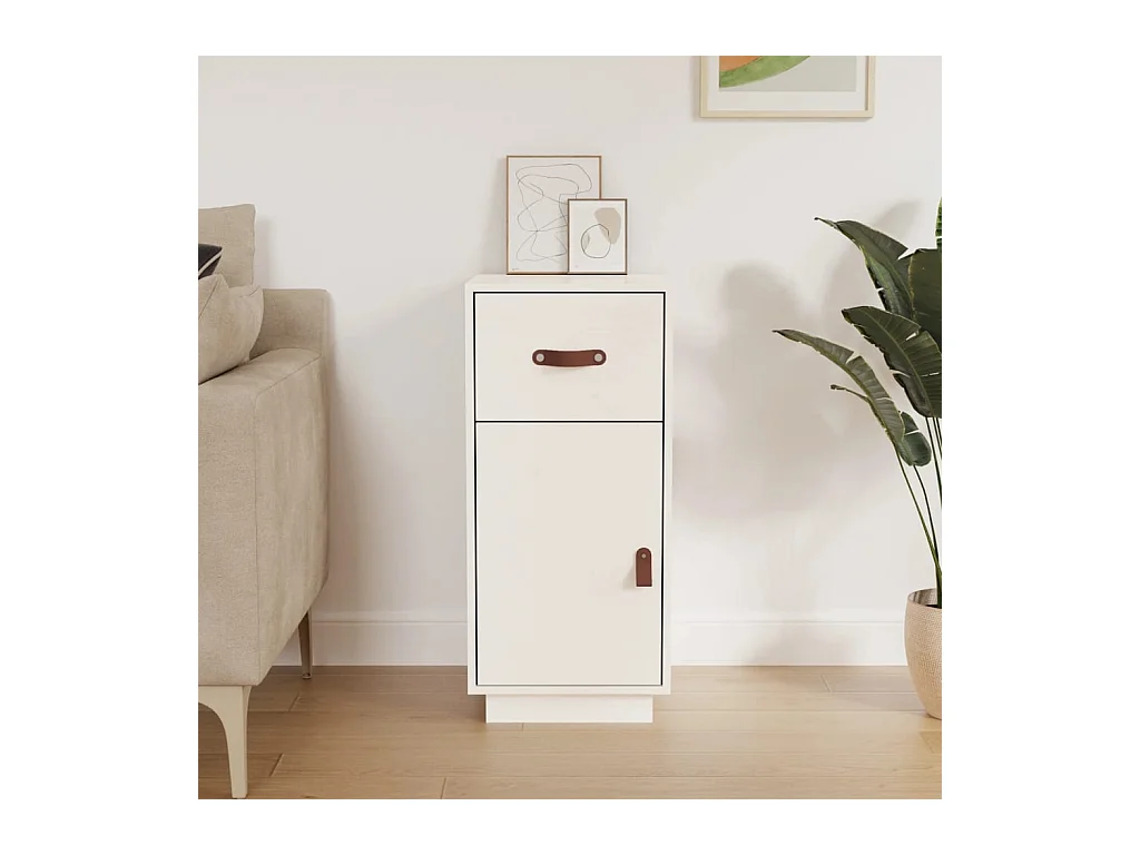 Buffet Blanc 34x40x75 cm Bois massif de pin