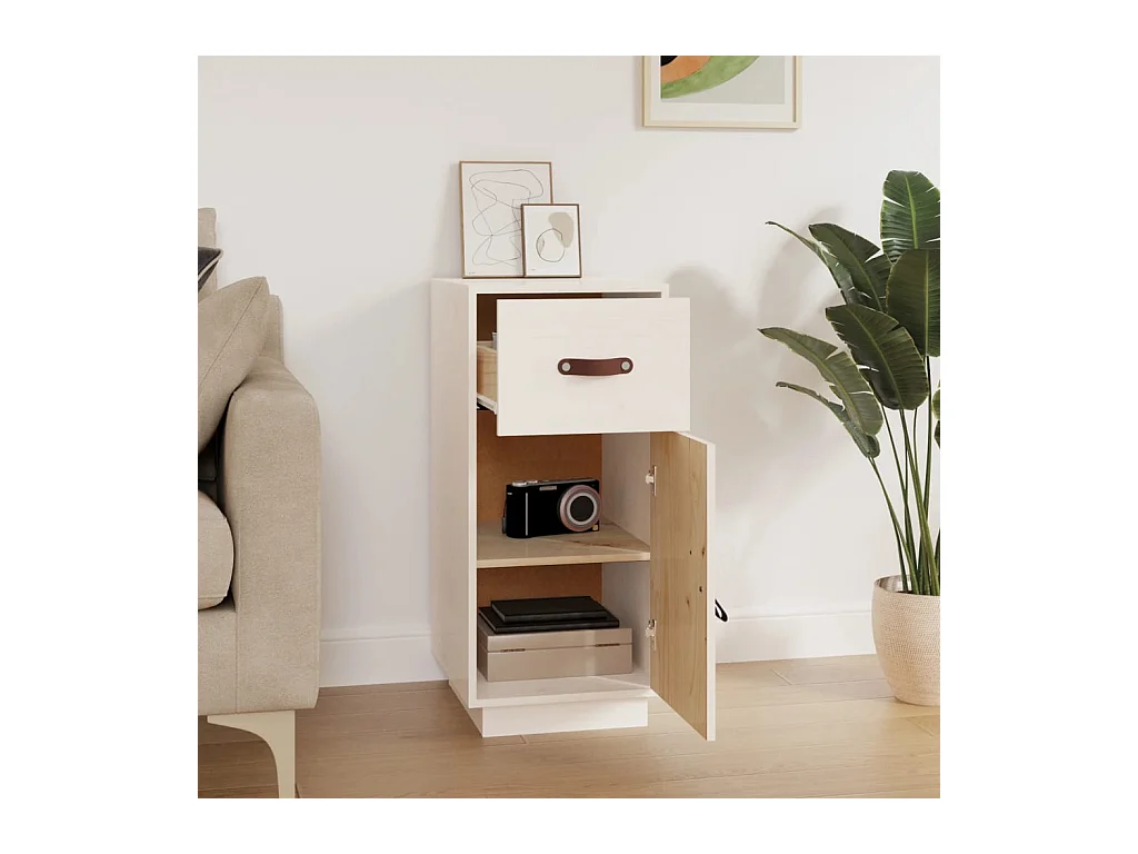 Buffet Blanc 34x40x75 cm Bois massif de pin