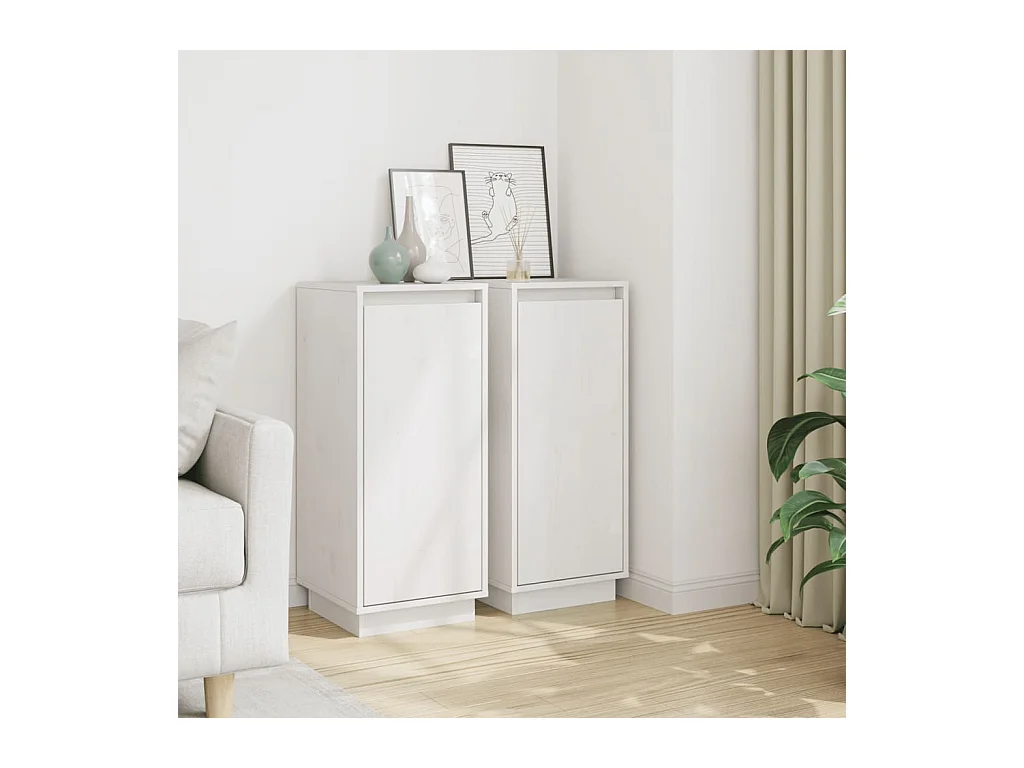 Buffets 2 pcs Blanc 31,5x34x75 cm Bois massif de pin