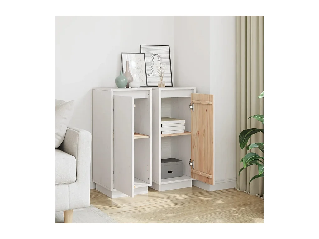 Buffets 2 pcs Blanc 31,5x34x75 cm Bois massif de pin