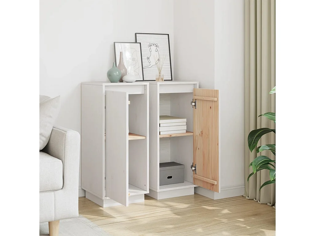 Buffets 2 pcs Blanc 31,5x34x75 cm Bois massif de pin