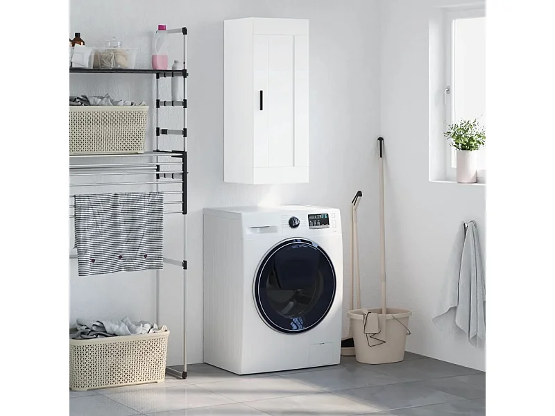 Mobiletto da parete bianco 34,5x34x90 cm in legno ingegnerizzato