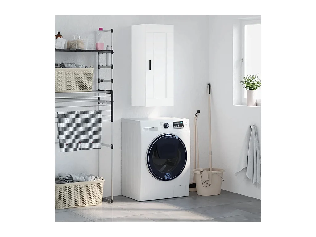 Mobiletto da parete bianco 34,5x34x90 cm in legno ingegnerizzato