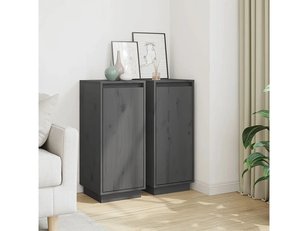 Buffets 2 pcs Gris 31,5x34x75 cm Bois massif de pin