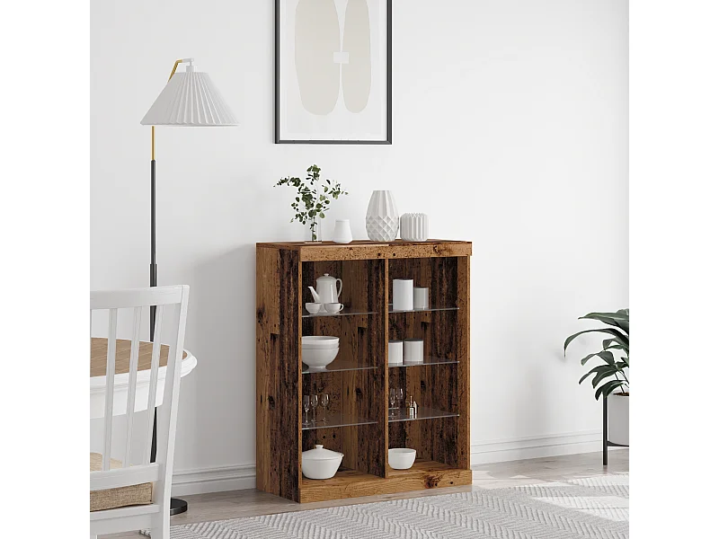 Buffet avec éclairage LED en vieux bois 41x37x100 cm