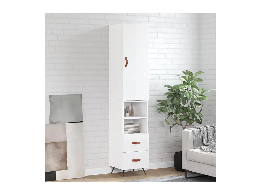 Credenza alta Bianco lucido 34,5x34x180 cm Legno composito
