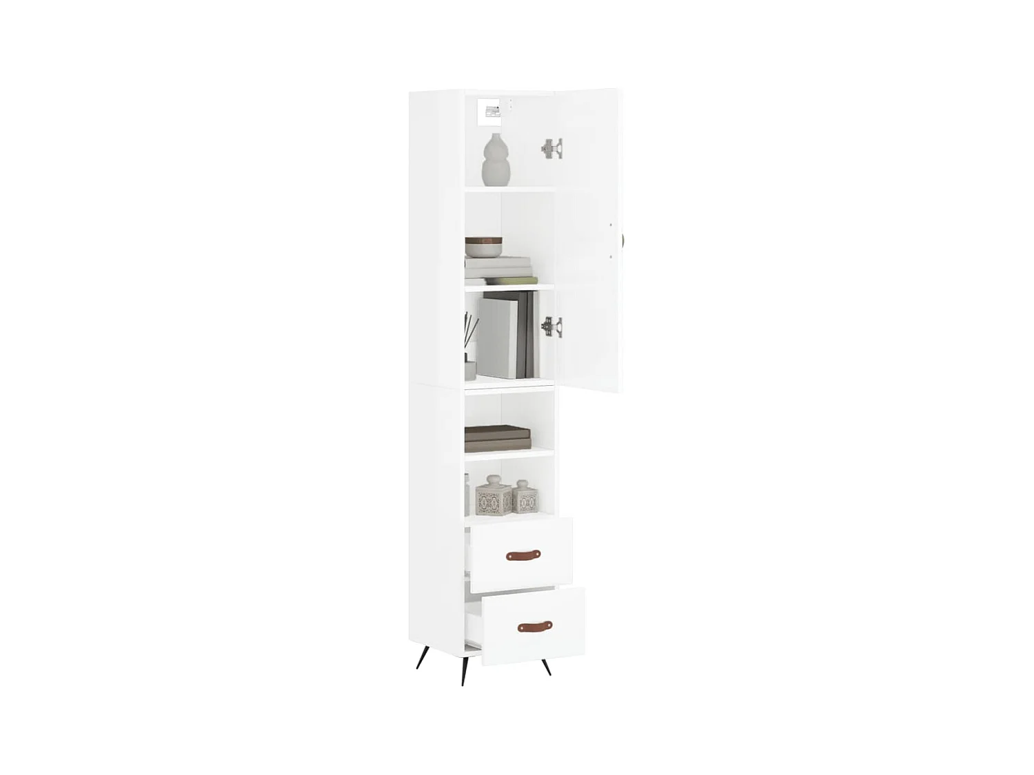 Credenza alta Bianco lucido 34,5x34x180 cm Legno composito