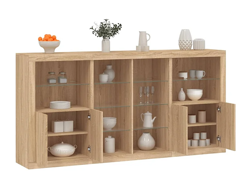 Sideboard mit LED-Leuchten Sonoma Eiche 202x37x100 cm