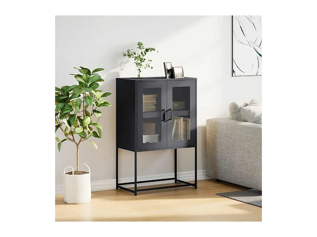 Antraciet hoog dressoir 68x39x107 cm staal