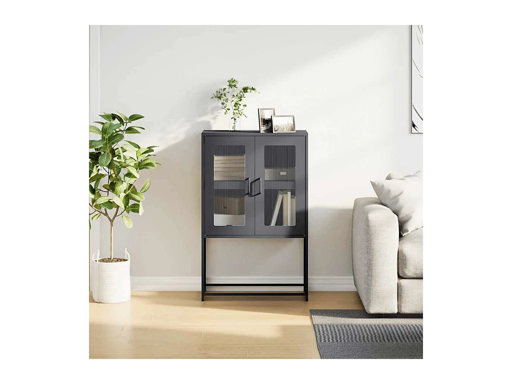 Antraciet hoog dressoir 68x39x107 cm staal