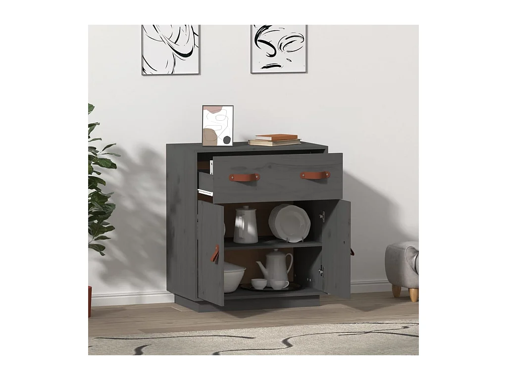 Buffet Gris 65,5x40x75 cm Bois massif de pin