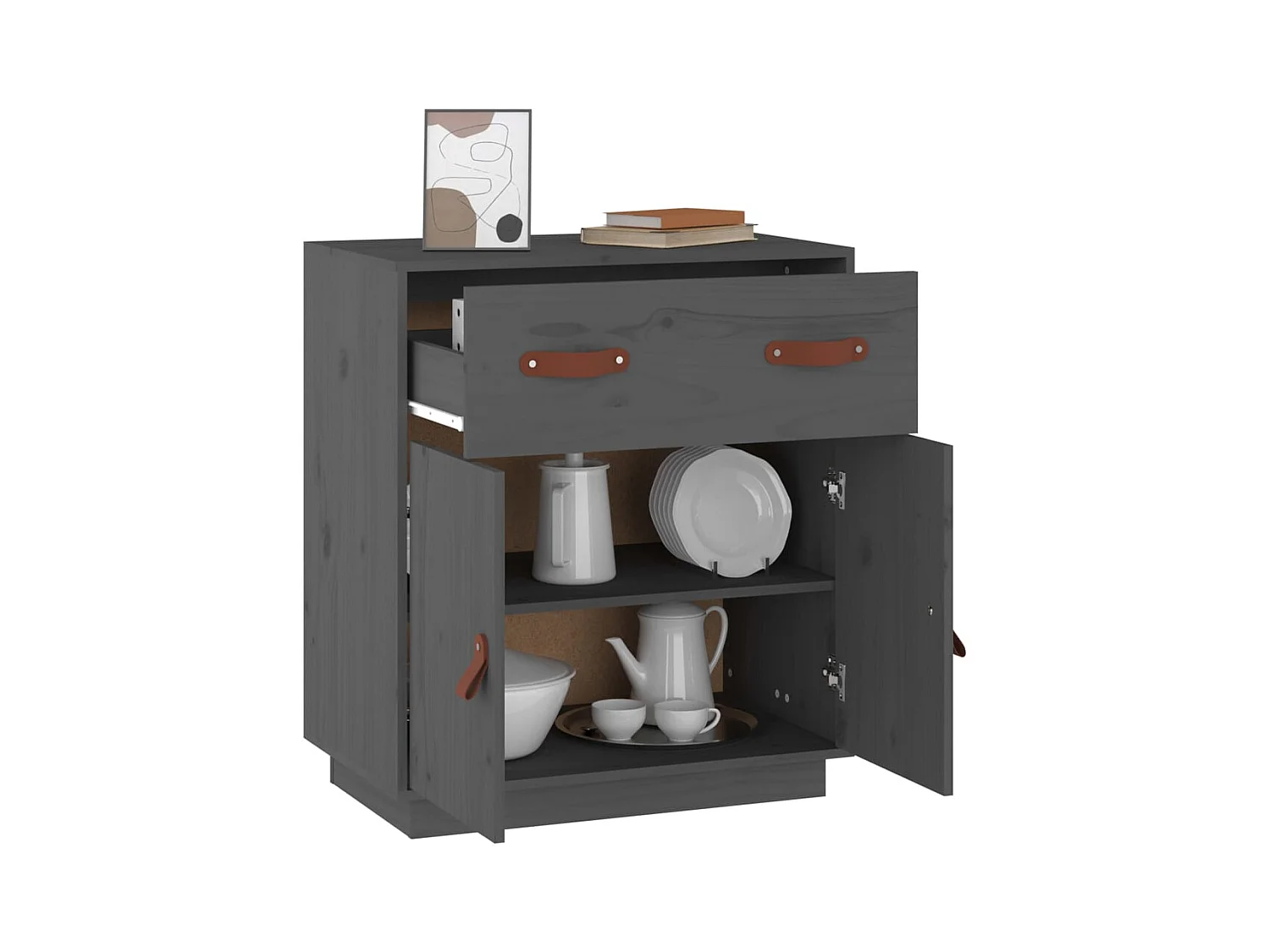 Buffet Gris 65,5x40x75 cm Bois massif de pin