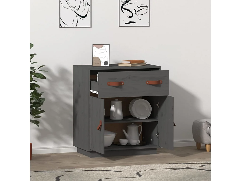 Buffet Gris 65,5x40x75 cm Bois massif de pin
