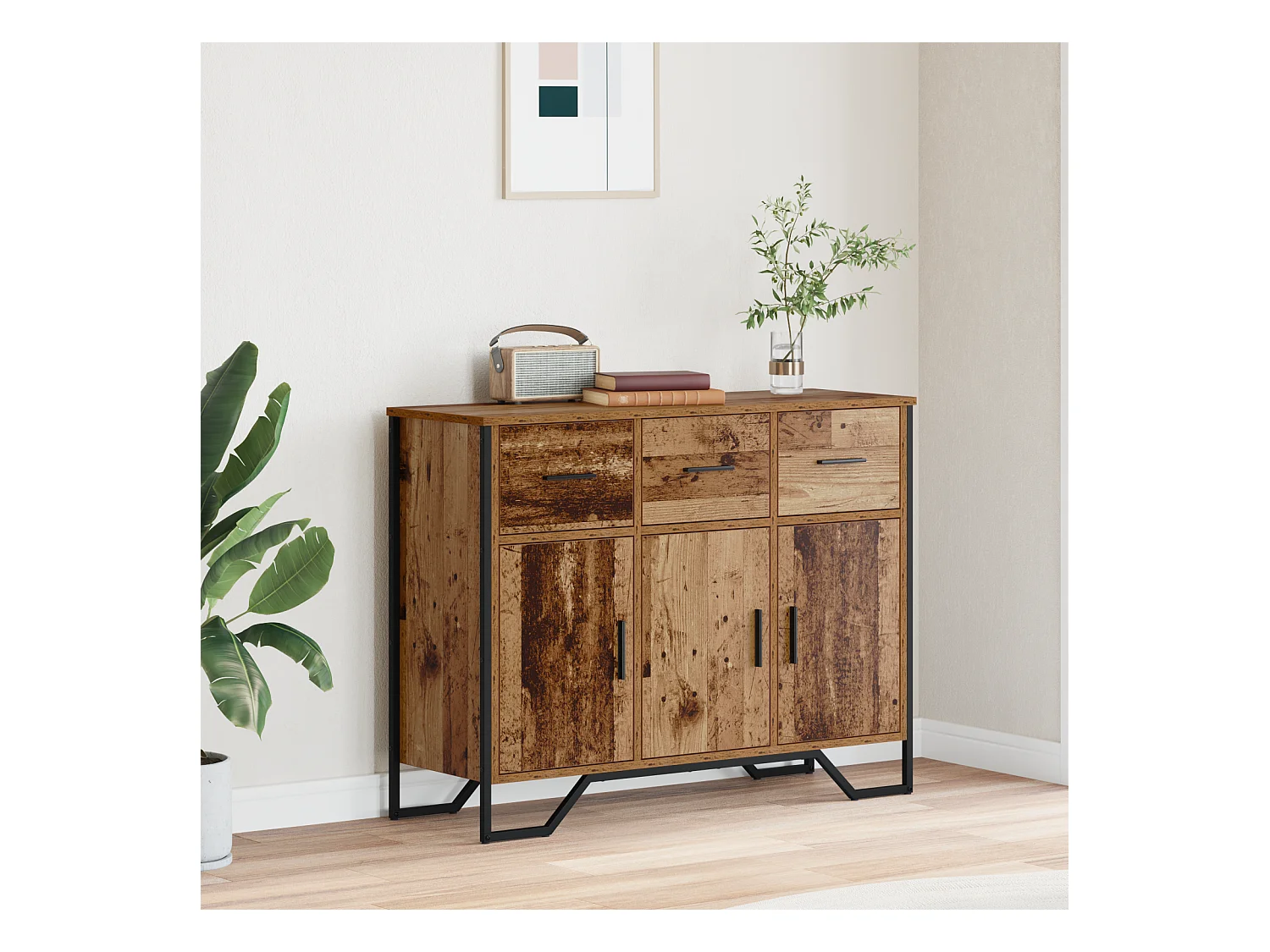 Bahut en vieux bois chêne 97x32,5x74,5 cm Bois reconstitué