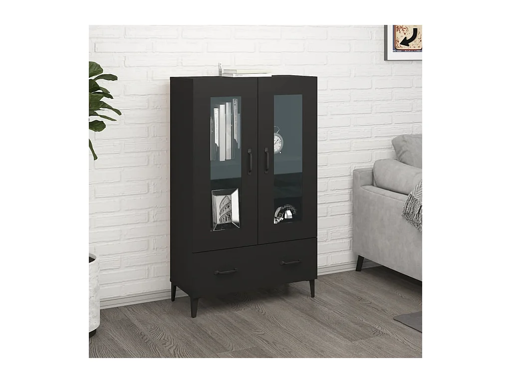 Credenza alta nera 70x31x115 cm in legno ingegnerizzato