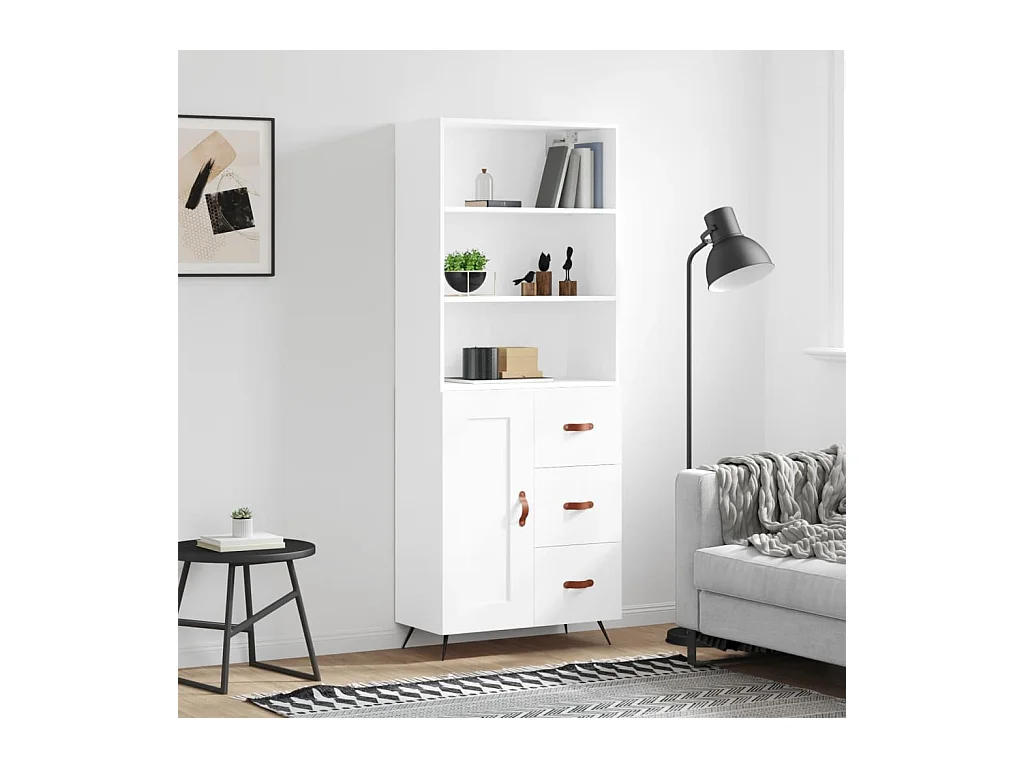 Credenza alta bianca 69,5x34x180 cm Legno ingegnerizzato