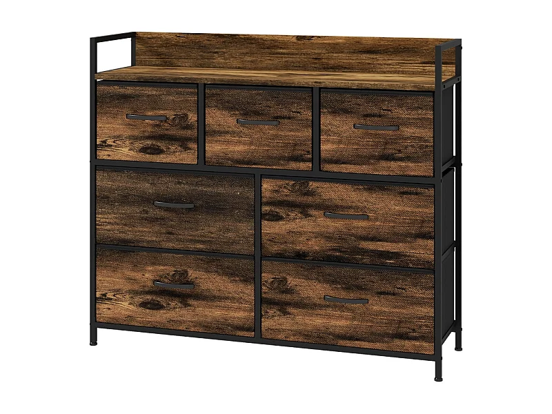 Ladekast met 7 stoffen laden, anti-kantelconstructie, MDF, bruin (98x29x85 cm)