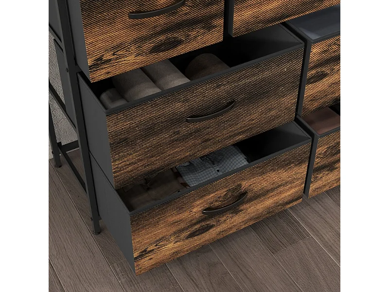 Commode avec 7 tiroirs en tissu, design anti-basculant, MDF, marron (98x29x85 cm)