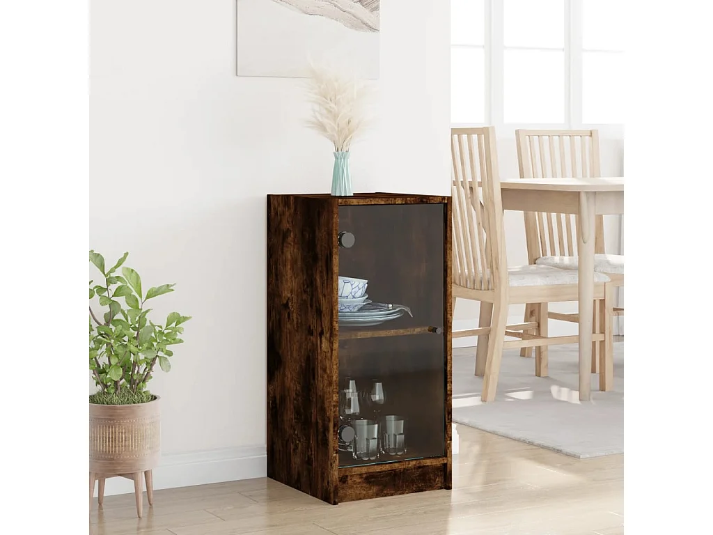 Armoire latérale avec portes en verre chêne fumé 35x37x75,5 cm