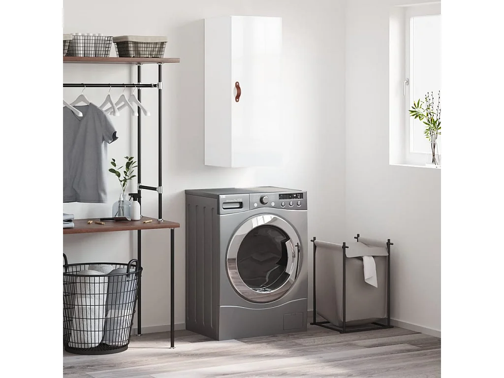 Wandkast in glanzend wit 34,5x34x90 cm