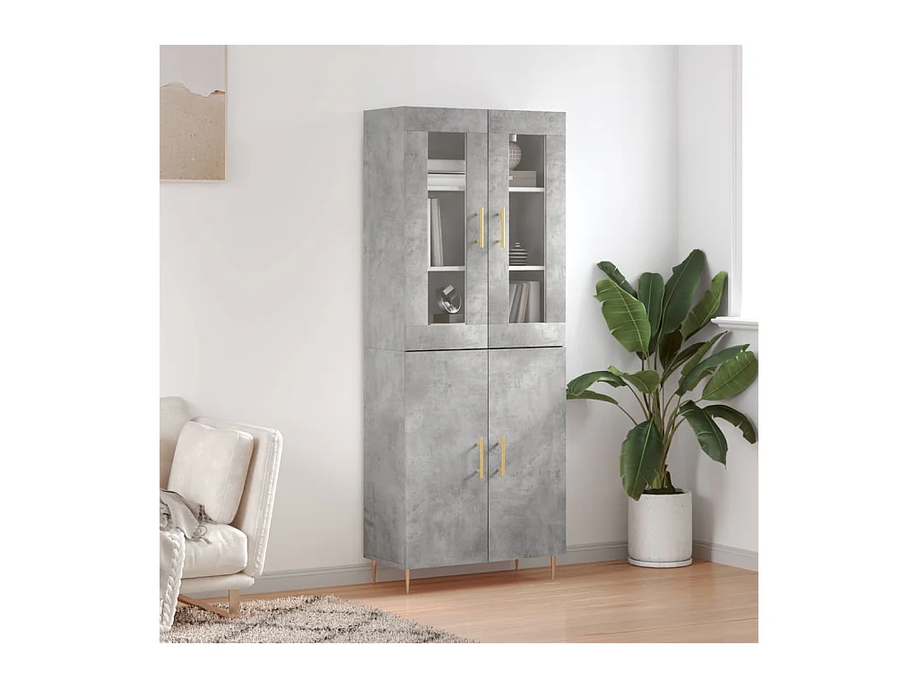 Buffet haut Gris béton 69,5x34x180 cm Bois d'ingénierie
